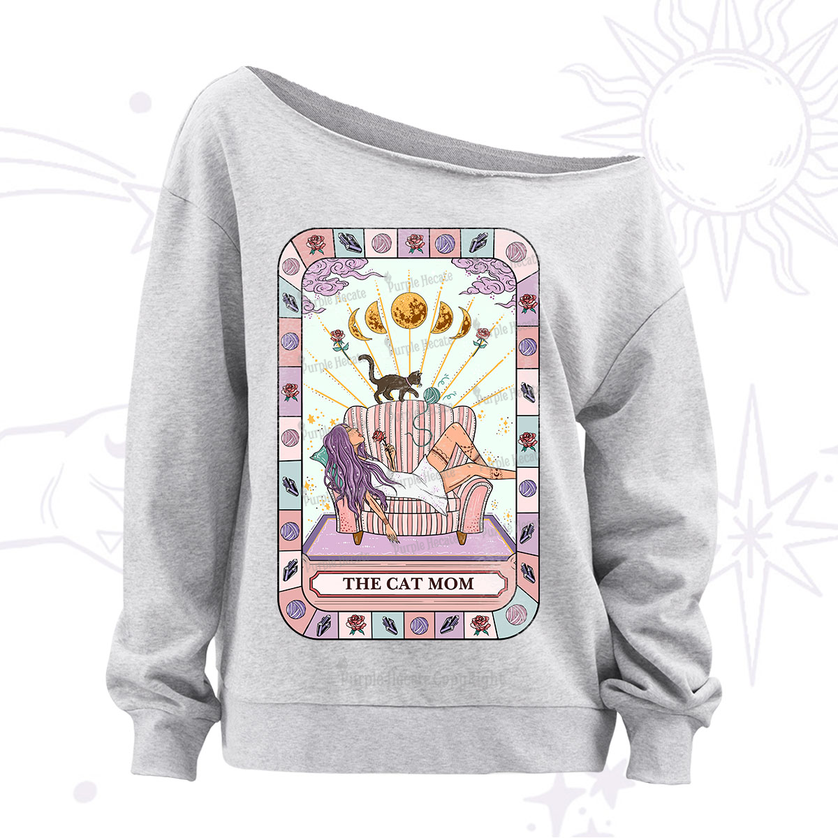 Purplehecate The Chill Cat Mom Off The Shoulder Sweatshirt