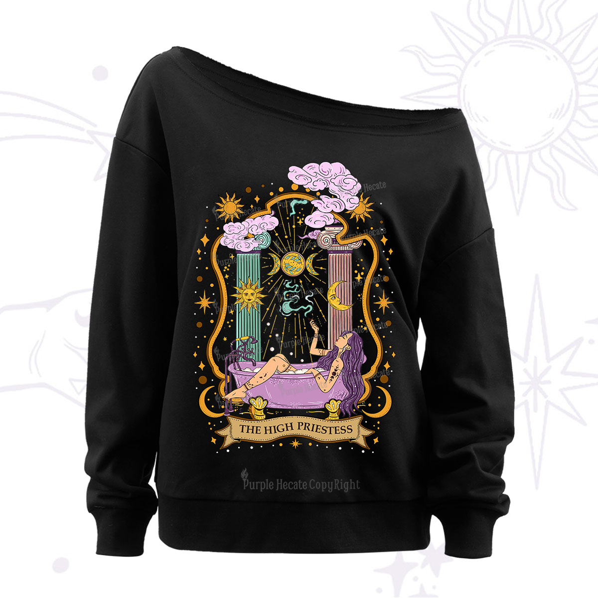 Purplehecate The High Priestess Goddess Off The Shoulder Sweatshirt
