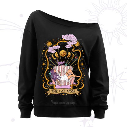 Purplehecate The Cat Mom Goddess Off The Shoulder Sweatshirt