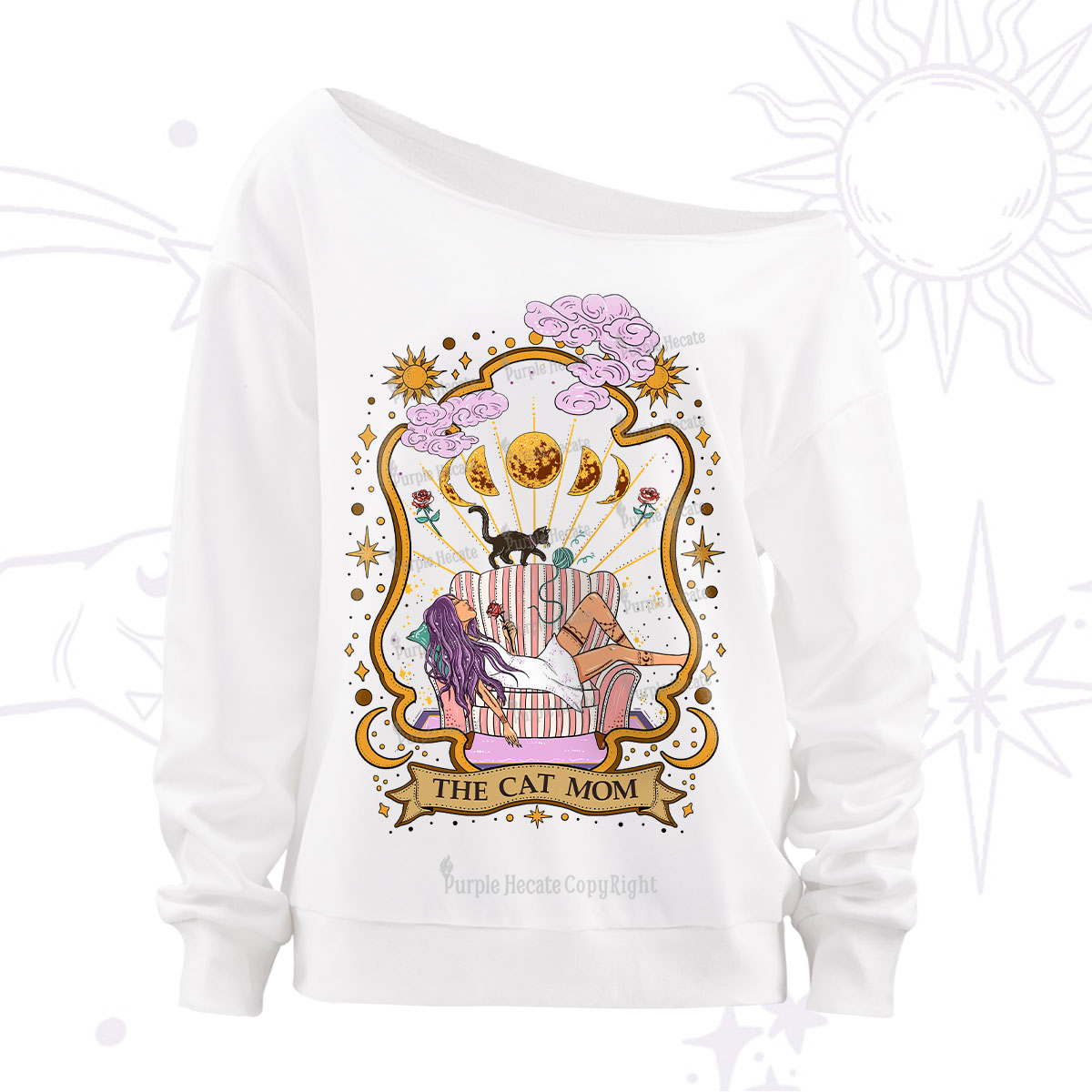 Purplehecate The Cat Mom Goddess Off The Shoulder Sweatshirt