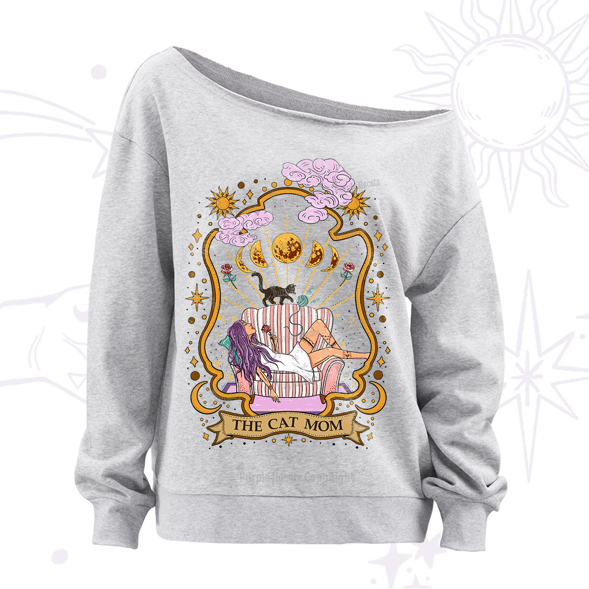 Purplehecate The Cat Mom Goddess Off The Shoulder Sweatshirt