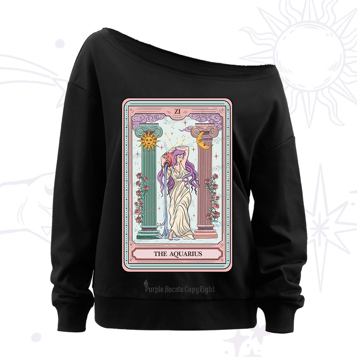 Purplehecate The Aquarius Goddess Tarot Off The Shoulder Sweatshirt