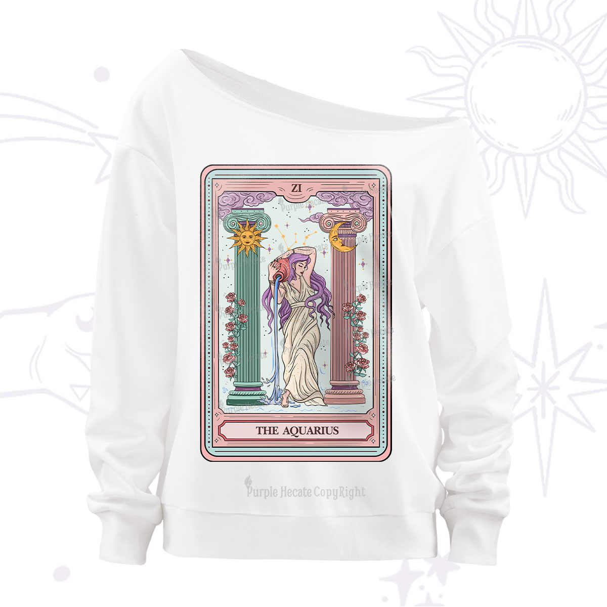 Purplehecate The Aquarius Goddess Tarot Off The Shoulder Sweatshirt