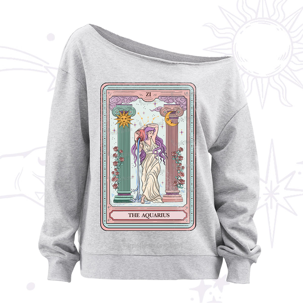 Purplehecate The Aquarius Goddess Tarot Off The Shoulder Sweatshirt