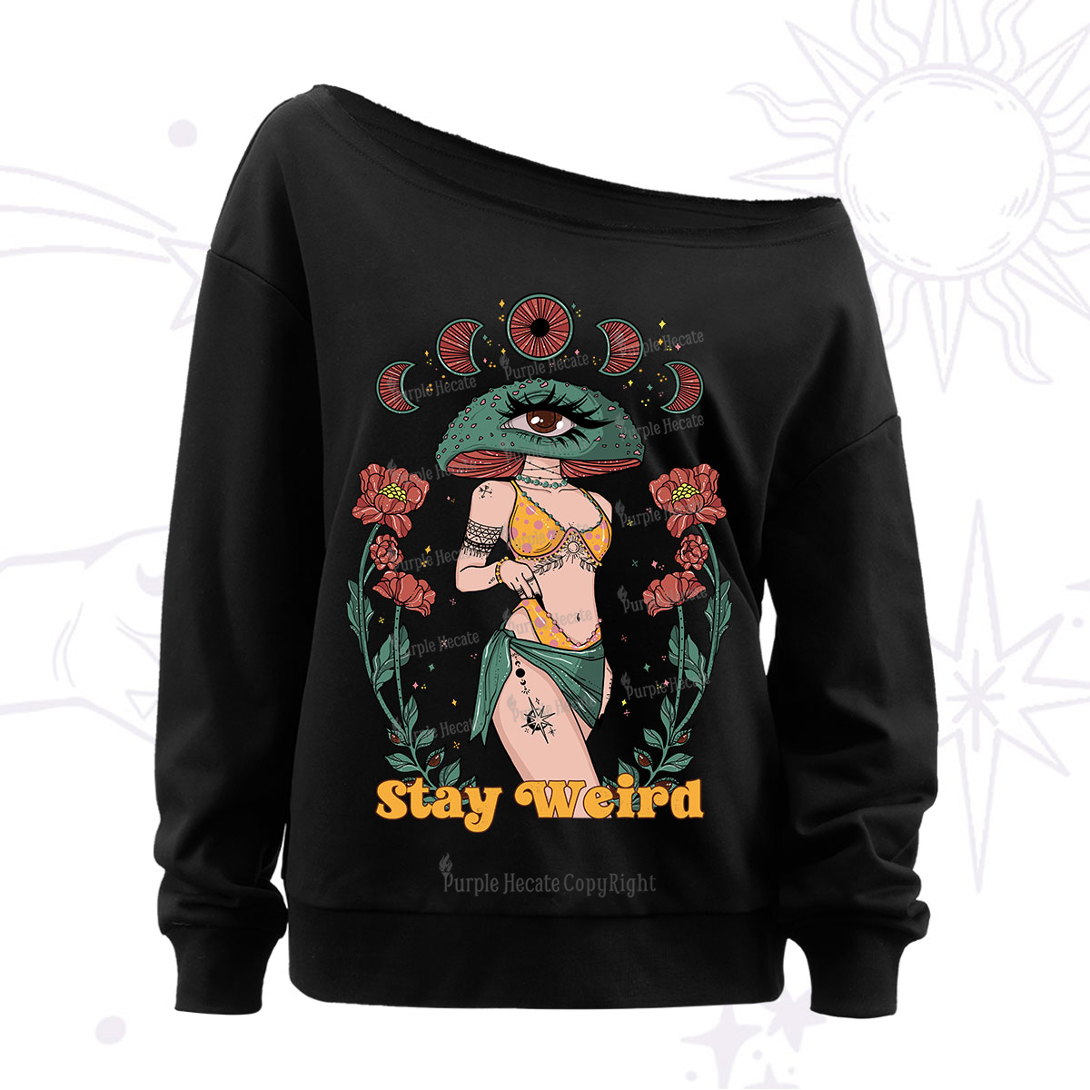 Purplehecate Stay Weird Off The Shoulder Sweatshirt