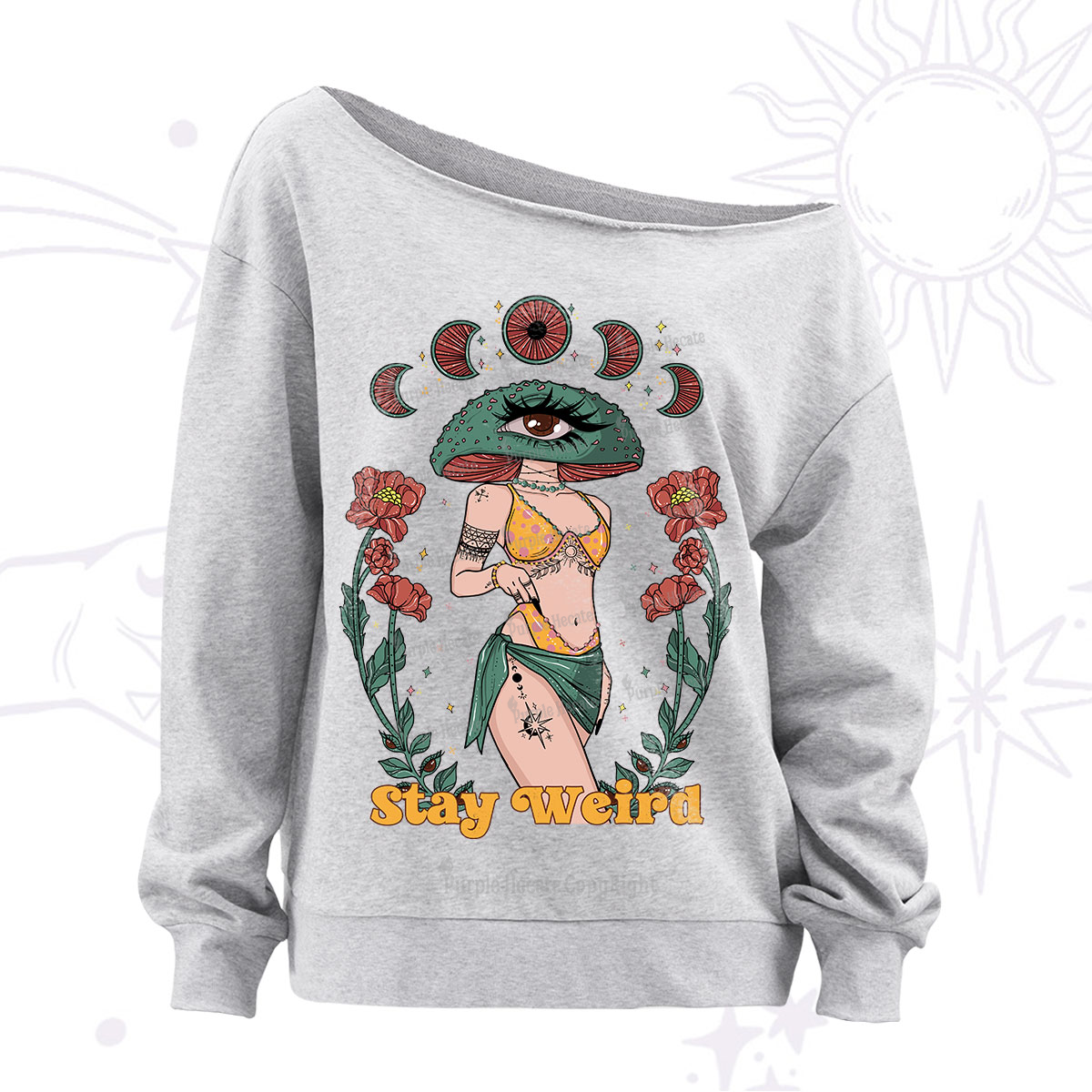 Purplehecate Stay Weird Off The Shoulder Sweatshirt