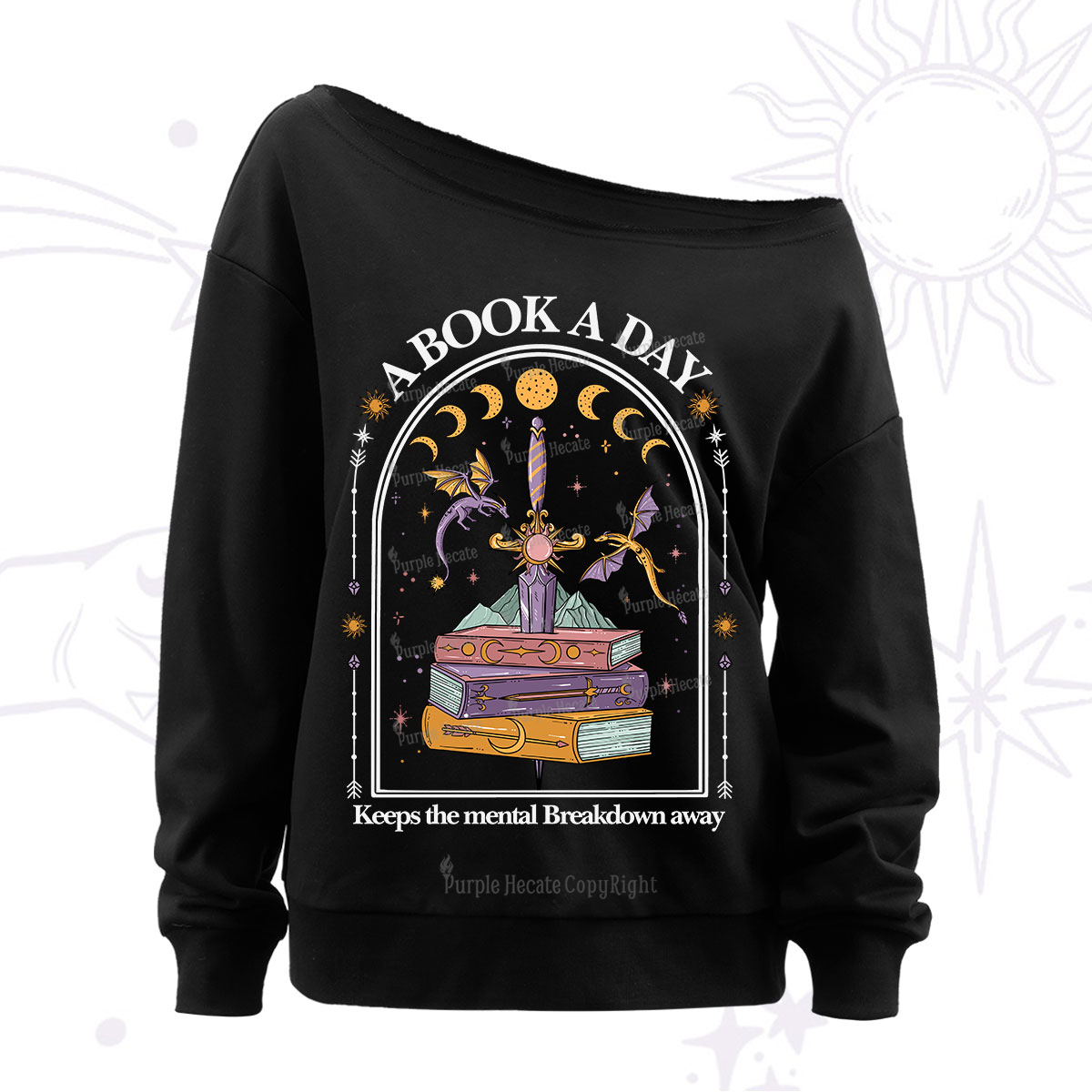 Purplehecate A Book A Day Keeps The Mental Breakdown Away Off The Shoulder Sweatshirt
