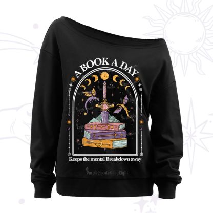 Purplehecate A Book A Day Keeps The Mental Breakdown Away Off The Shoulder Sweatshirt