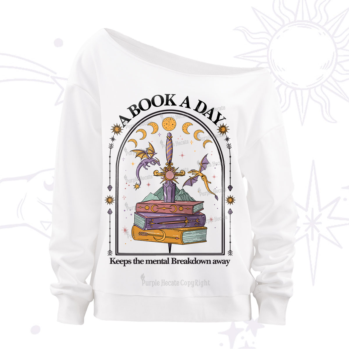 Purplehecate A Book A Day Keeps The Mental Breakdown Away Off The Shoulder Sweatshirt