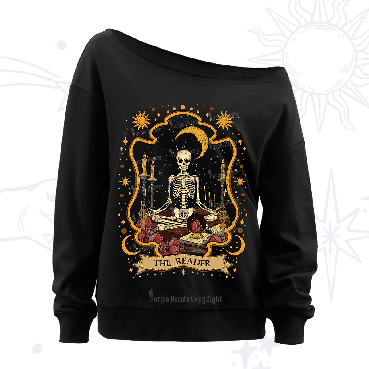 Purplehecate The Reader Skeleton Off The Shoulder Sweatshirt