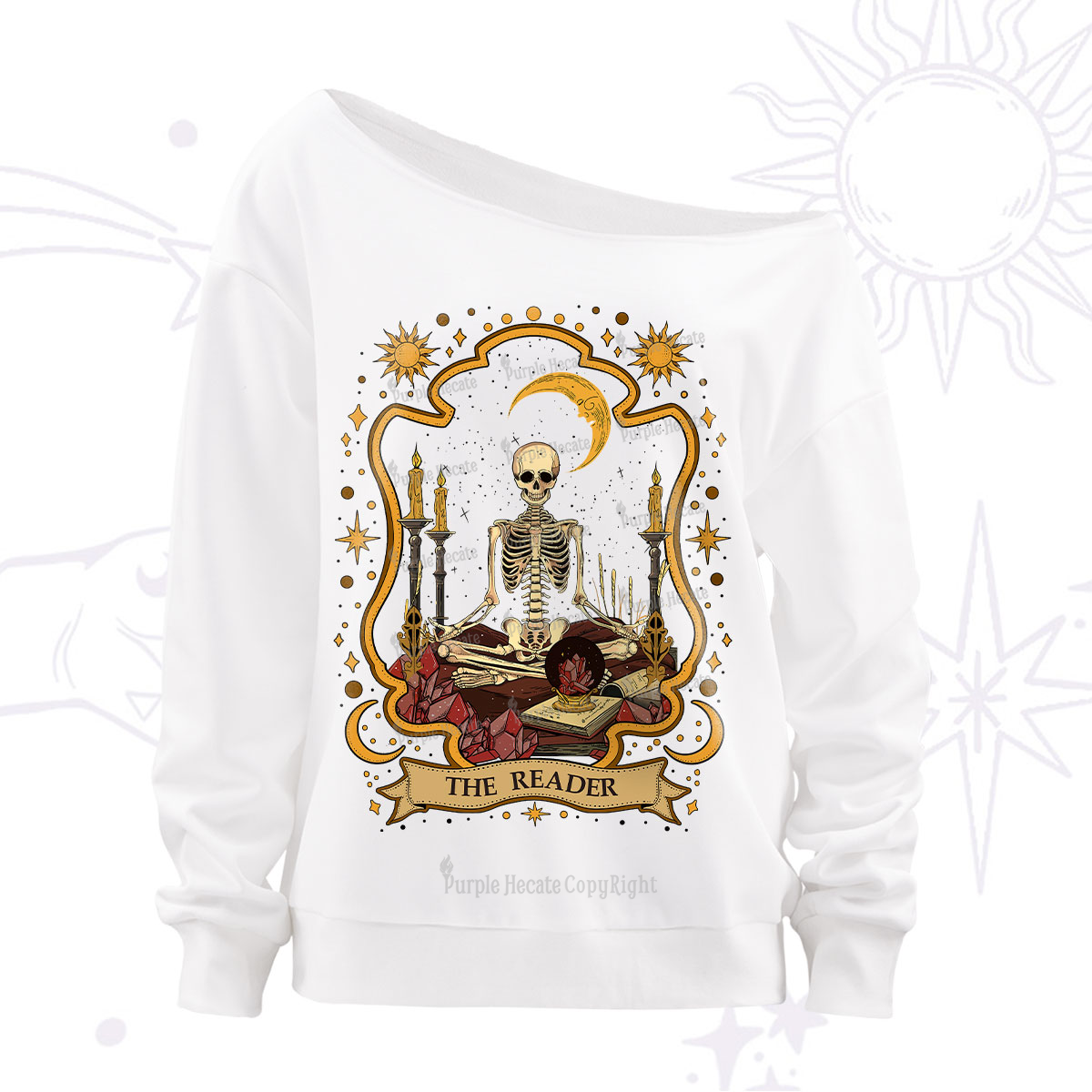 Purplehecate The Reader Skeleton Off The Shoulder Sweatshirt