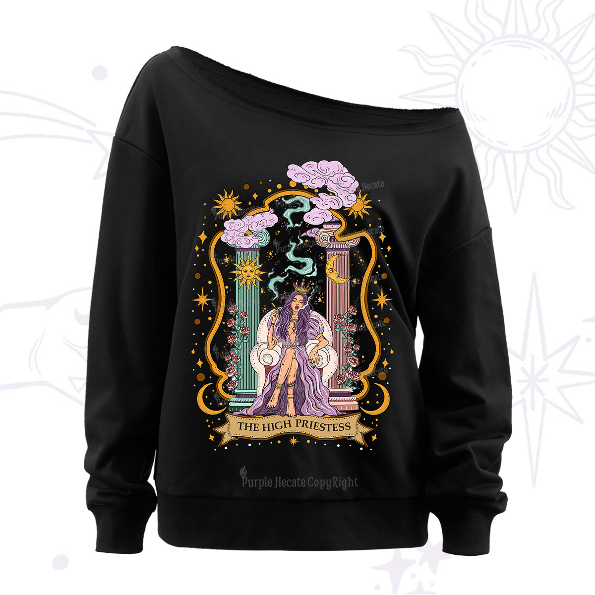 Purplehecate The High Priestess Goddess Off The Shoulder Sweatshirt