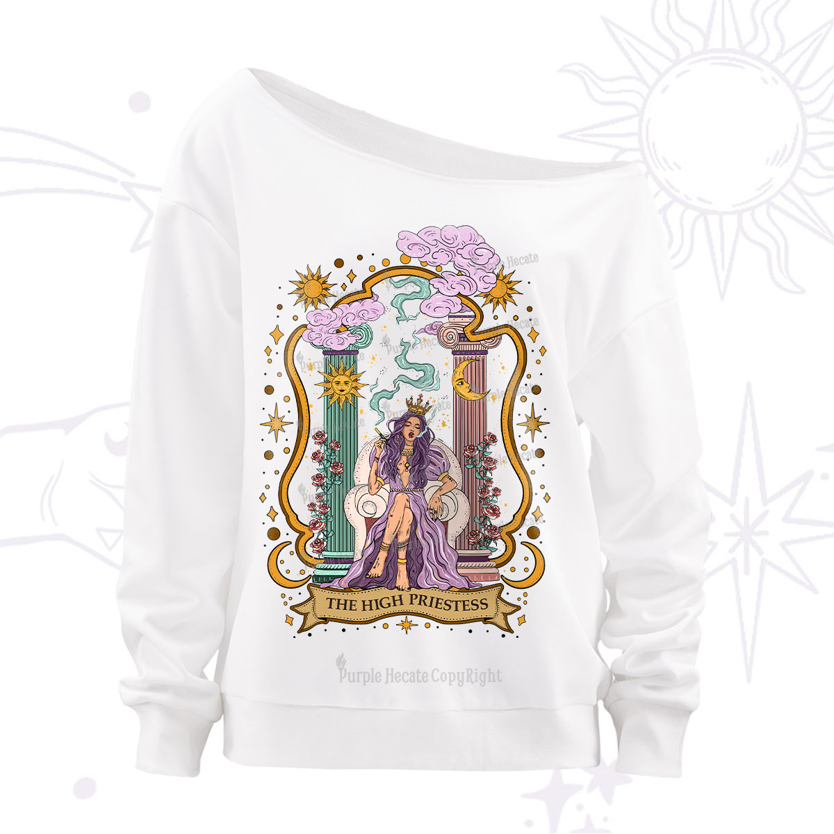 Purplehecate The High Priestess Goddess Off The Shoulder Sweatshirt