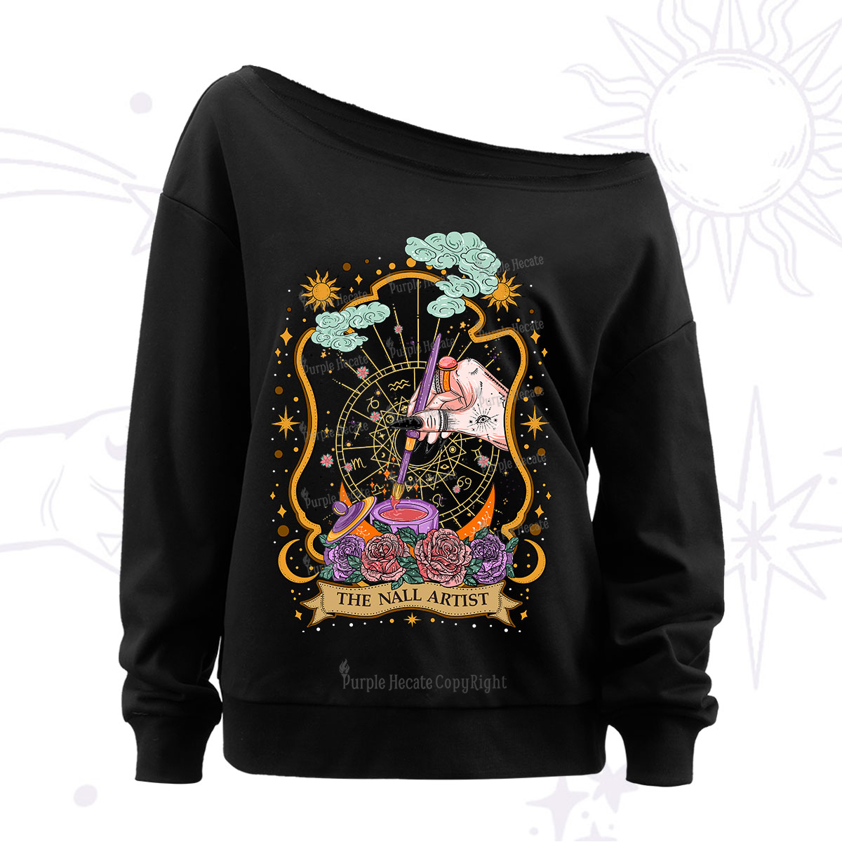 Purplehecate The Nail Artist  Off The Shoulder Sweatshirt