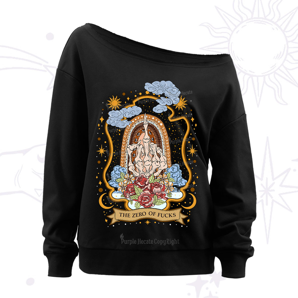 Purplehecate The Zero of Fucks Skeleton Off The Shoulder Sweatshirt