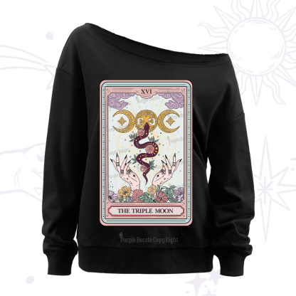 Purplehecate The Triple Moon Tarot Off The Shoulder Sweatshirt