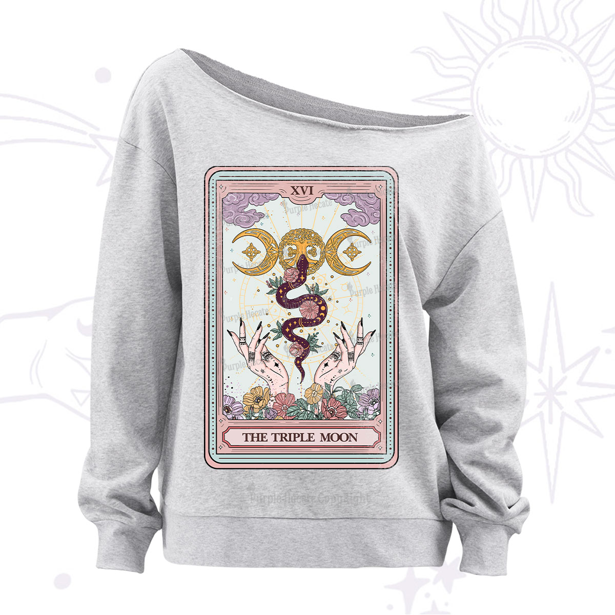 Purplehecate The Triple Moon Tarot Off The Shoulder Sweatshirt
