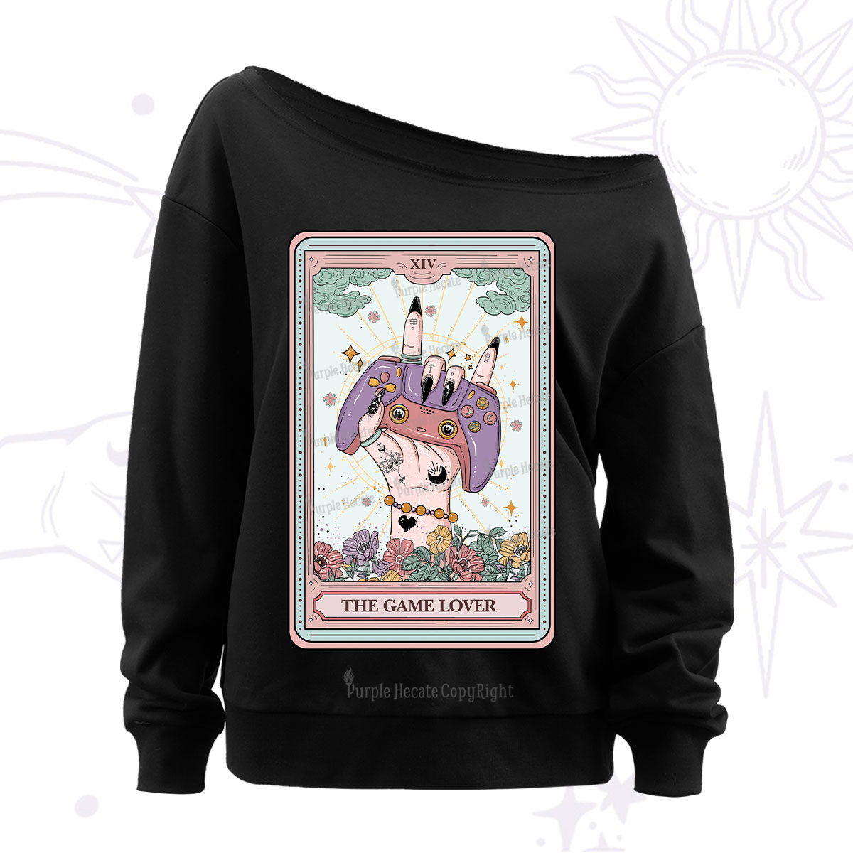 Purplehecate The Game Lover Tarot Off The Shoulder Sweatshirt