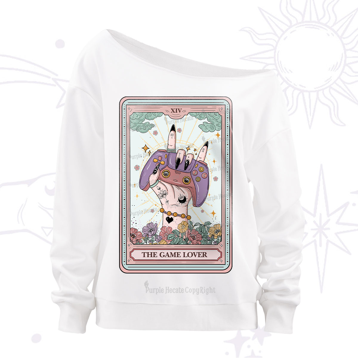 Purplehecate The Game Lover Tarot Off The Shoulder Sweatshirt