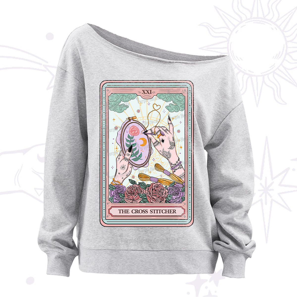 Purplehecate The Cross Stitcher Tarot Off The Shoulder Sweatshirt