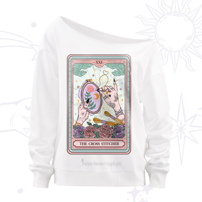Purplehecate The Cross Stitcher Tarot Off The Shoulder Sweatshirt