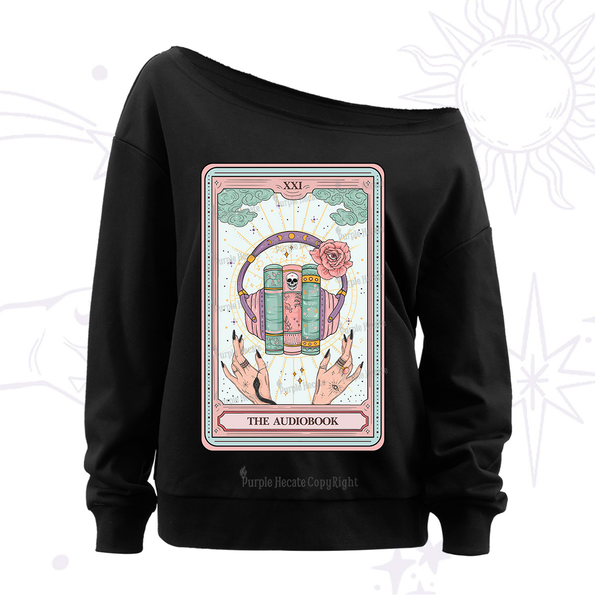 Purplehecate The Audiobook Tarot Off The Shoulder Sweatshirt