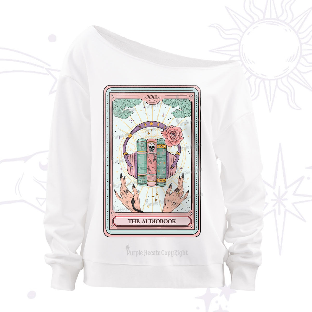Purplehecate The Audiobook Tarot Off The Shoulder Sweatshirt