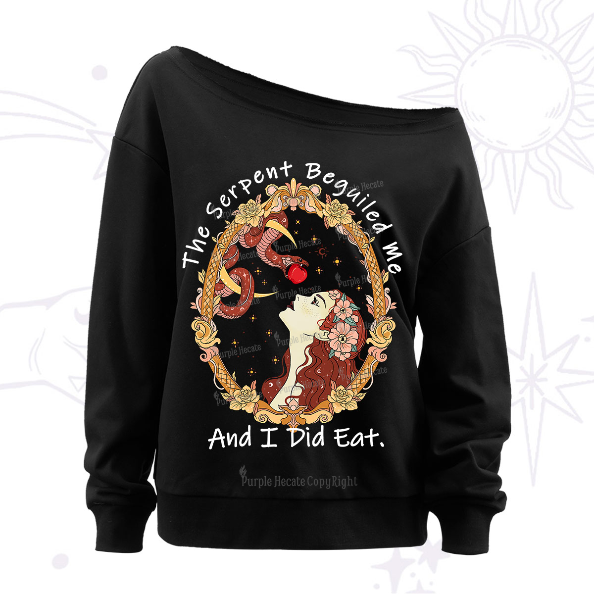 Purplehecate The Serpent Beguiled Me, And I Did Eat Off The Shoulder Sweatshirt