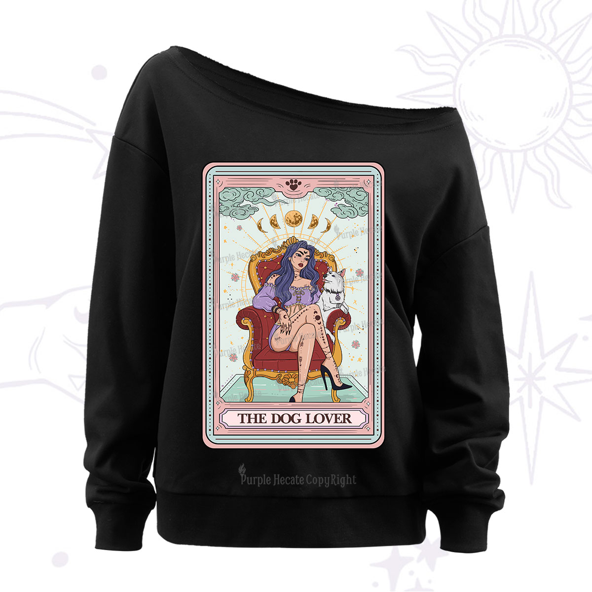 Purplehecate The Dog Lover Tarot Off The Shoulder Sweatshirt