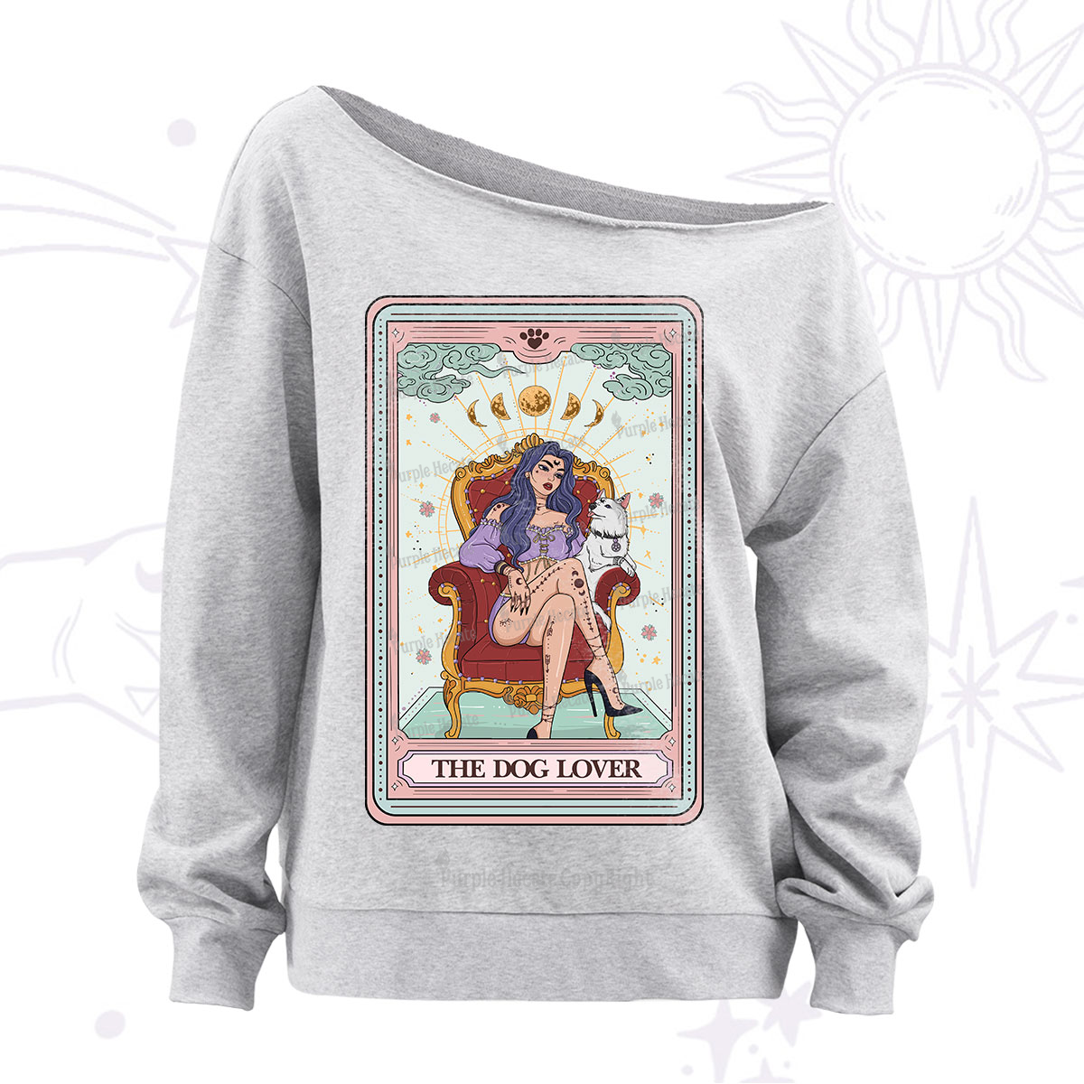 Purplehecate The Dog Lover Tarot Off The Shoulder Sweatshirt