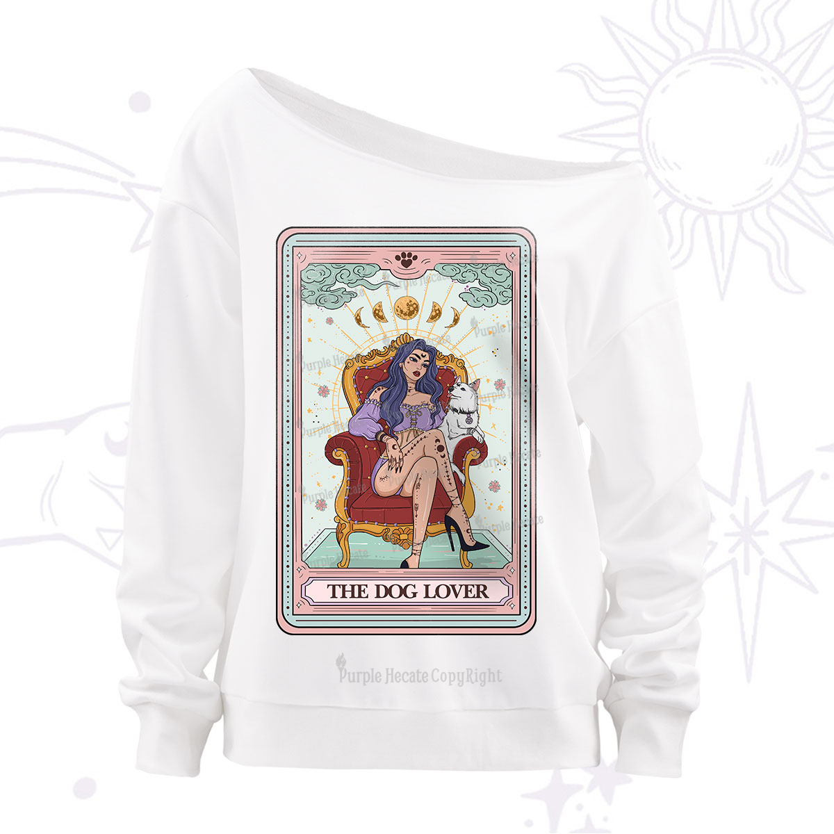Purplehecate The Dog Lover Tarot Off The Shoulder Sweatshirt