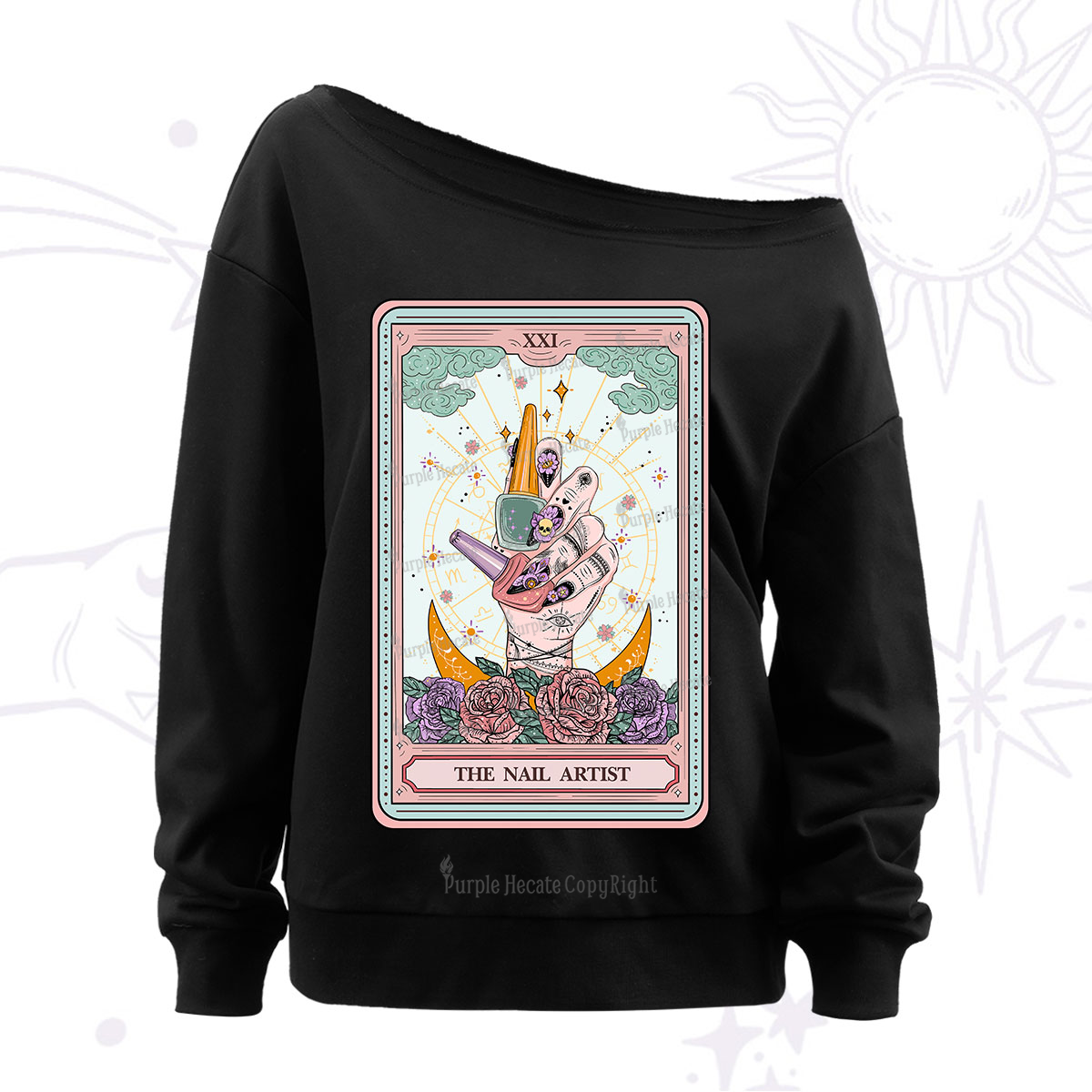 Purplehecate The Badass Nail Artist Tarot Off The Shoulder Sweatshirt