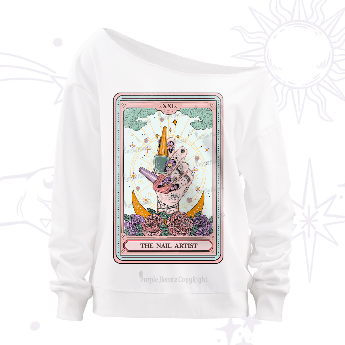 Purplehecate The Badass Nail Artist Tarot Off The Shoulder Sweatshirt