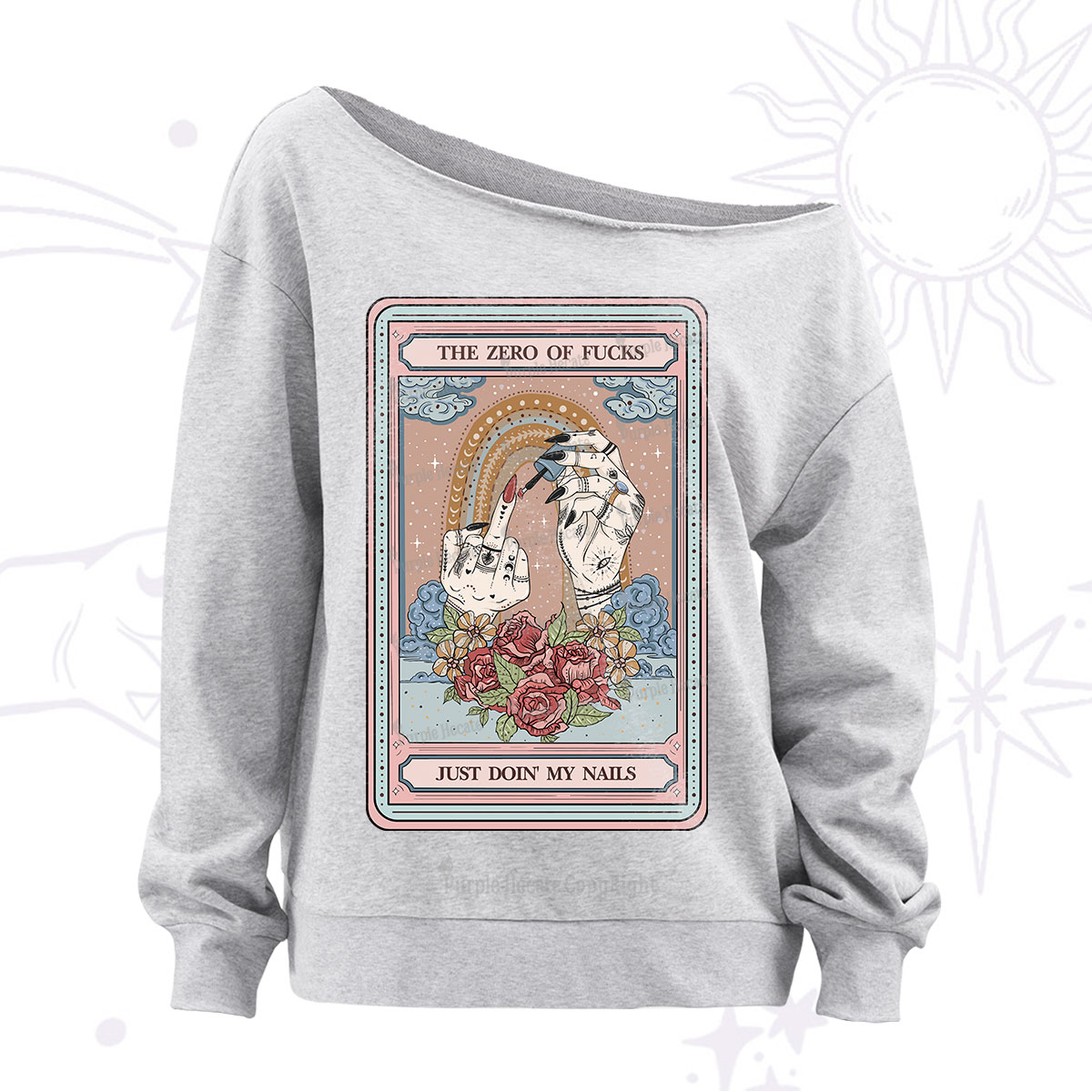 Purplehecate The Zero of Fucks Just Doin' My Nails Tarot Off The Shoulder Sweatshirt