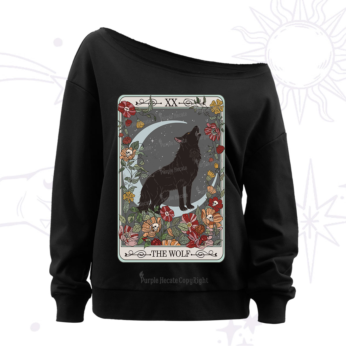 Purplehecate The Wolf Tarot Off The Shoulder Sweatshirt