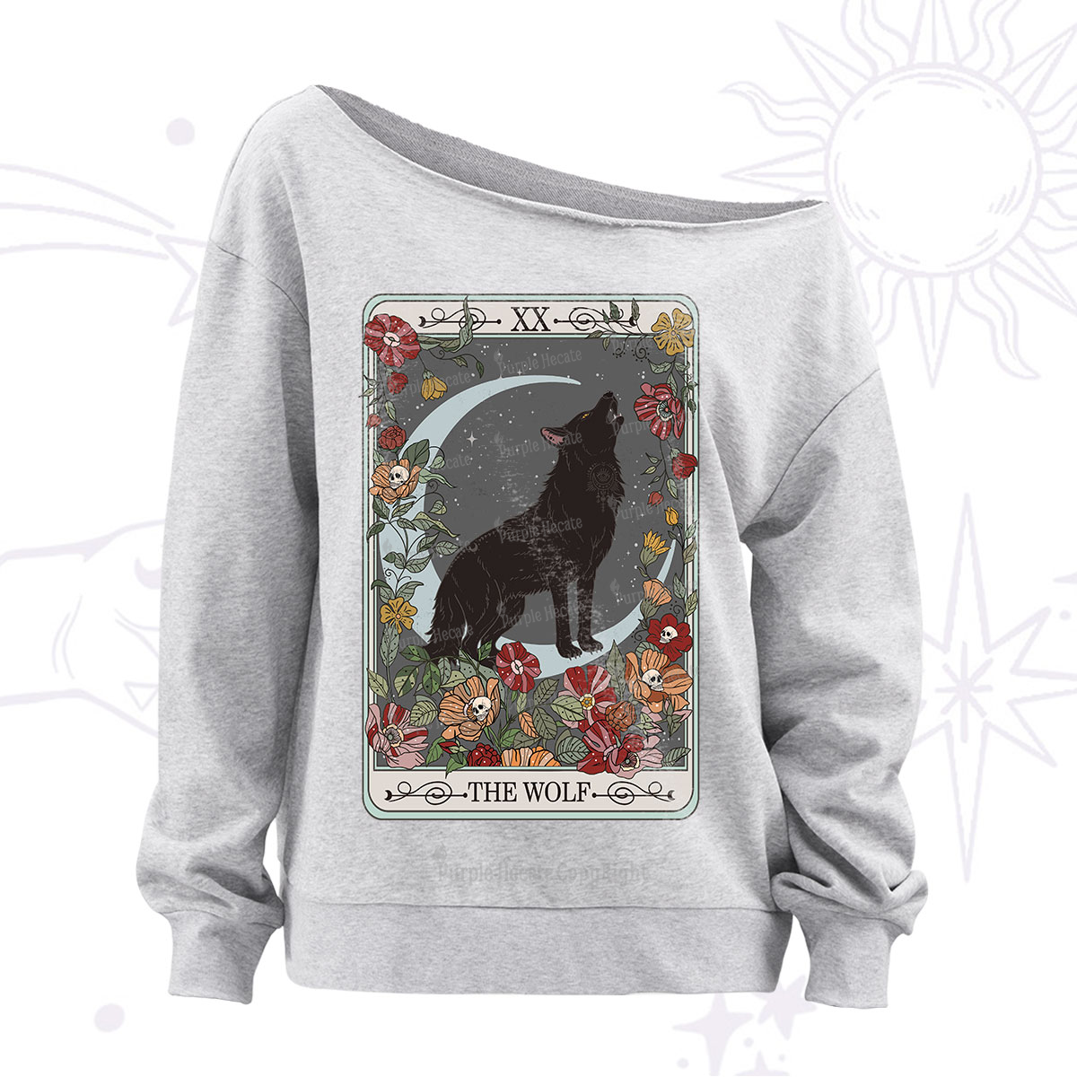 Purplehecate The Wolf Tarot Off The Shoulder Sweatshirt