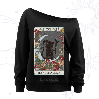 Purplehecate The Witch Opossum Tarot Off The Shoulder Sweatshirt