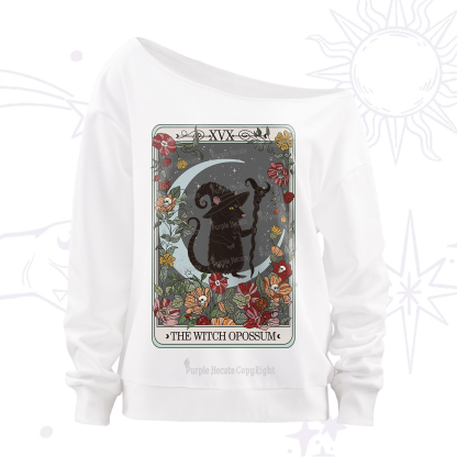 Purplehecate The Witch Opossum Tarot Off The Shoulder Sweatshirt