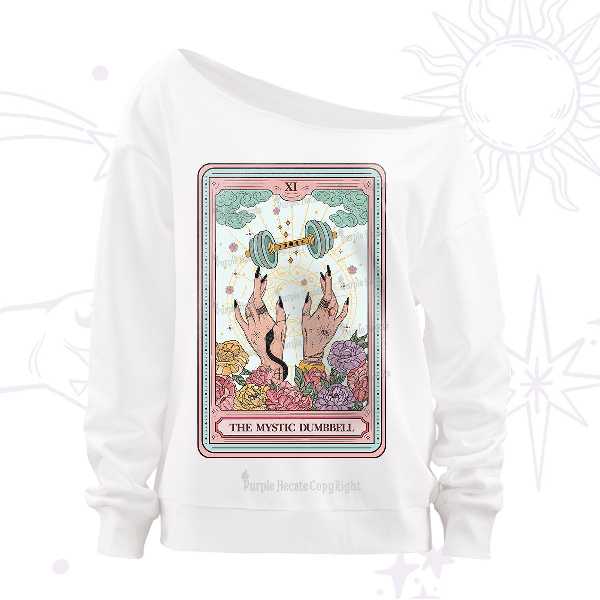 Purplehecate The Mystic Dumbbell Tarot Off The Shoulder Sweatshirt