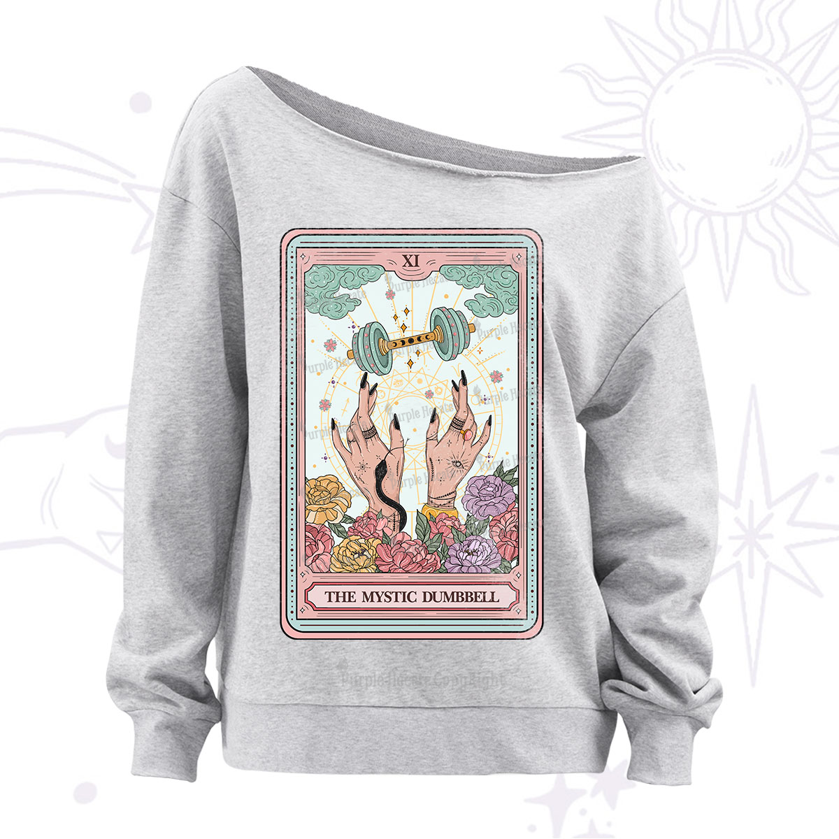 Purplehecate The Mystic Dumbbell Tarot Off The Shoulder Sweatshirt