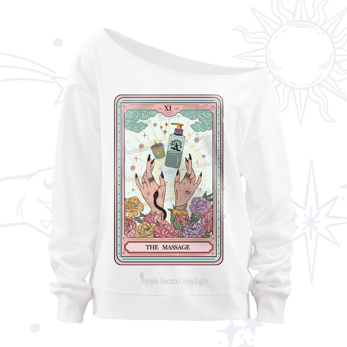 Purplehecate The Massage Tarot Off The Shoulder Sweatshirt