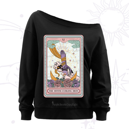 Purplehecate The Mystic Curling Iron Tarot Off The Shoulder Sweatshirt