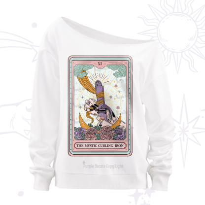 Purplehecate The Mystic Curling Iron Tarot Off The Shoulder Sweatshirt