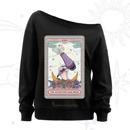 Purplehecate The Enchanted Hair Dryer Tarot Off The Shoulder Sweatshirt