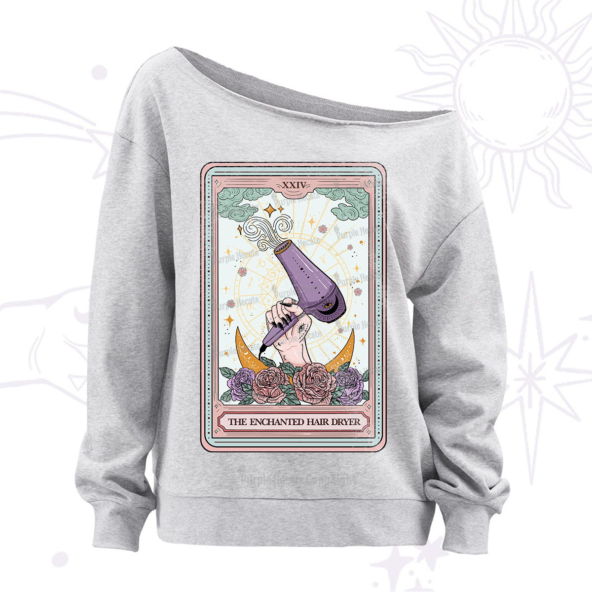 Purplehecate The Enchanted Hair Dryer Tarot Off The Shoulder Sweatshirt