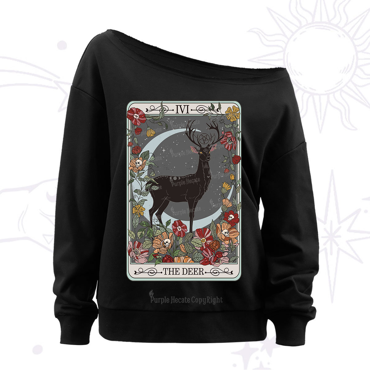 Purplehecate The Deer Tarot Off The Shoulder Sweatshirt