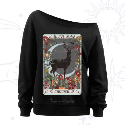Purplehecate The Deer Tarot Off The Shoulder Sweatshirt