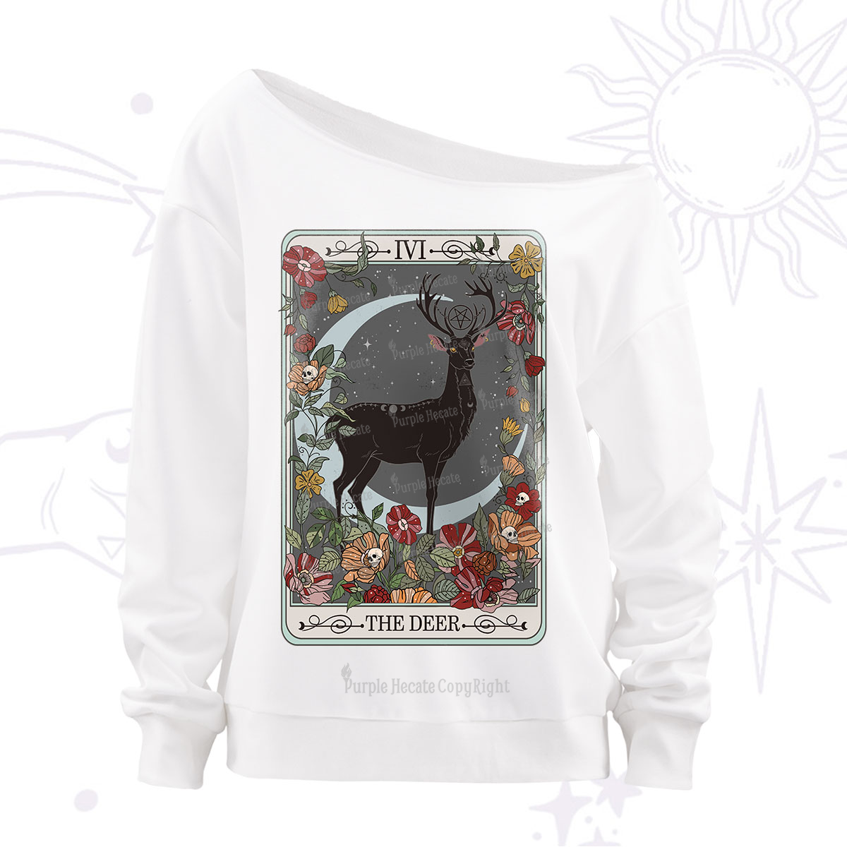 Purplehecate The Deer Tarot Off The Shoulder Sweatshirt