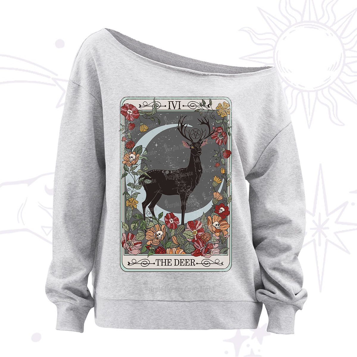 Purplehecate The Deer Tarot Off The Shoulder Sweatshirt