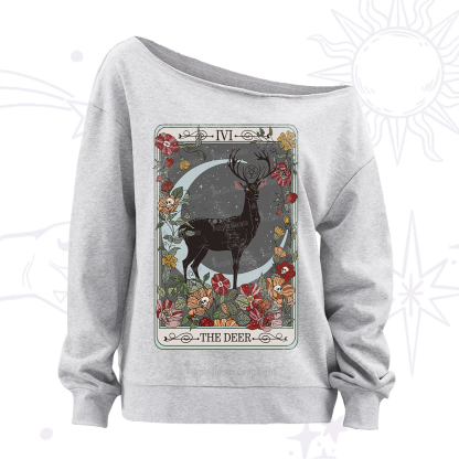 Purplehecate The Deer Tarot Off The Shoulder Sweatshirt